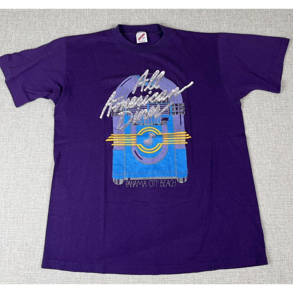 Vintage Panama City Beach All American Diner Tshirt Jerzees Purple Large